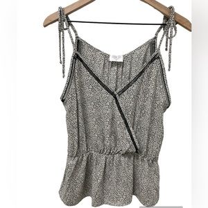 Sienna sky V-neck silky black and beige tank with gathered waist Size Medium NWT